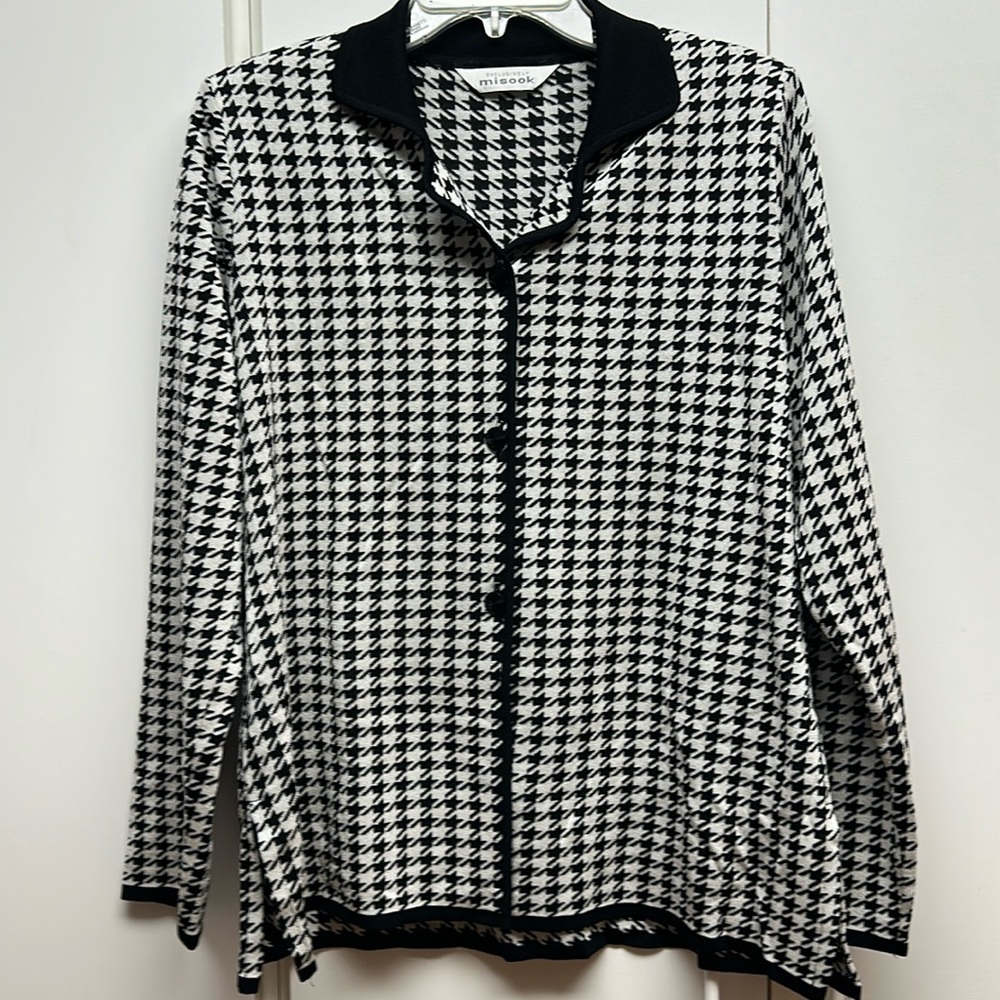 Misook Houndstooth Black & White Cardigan